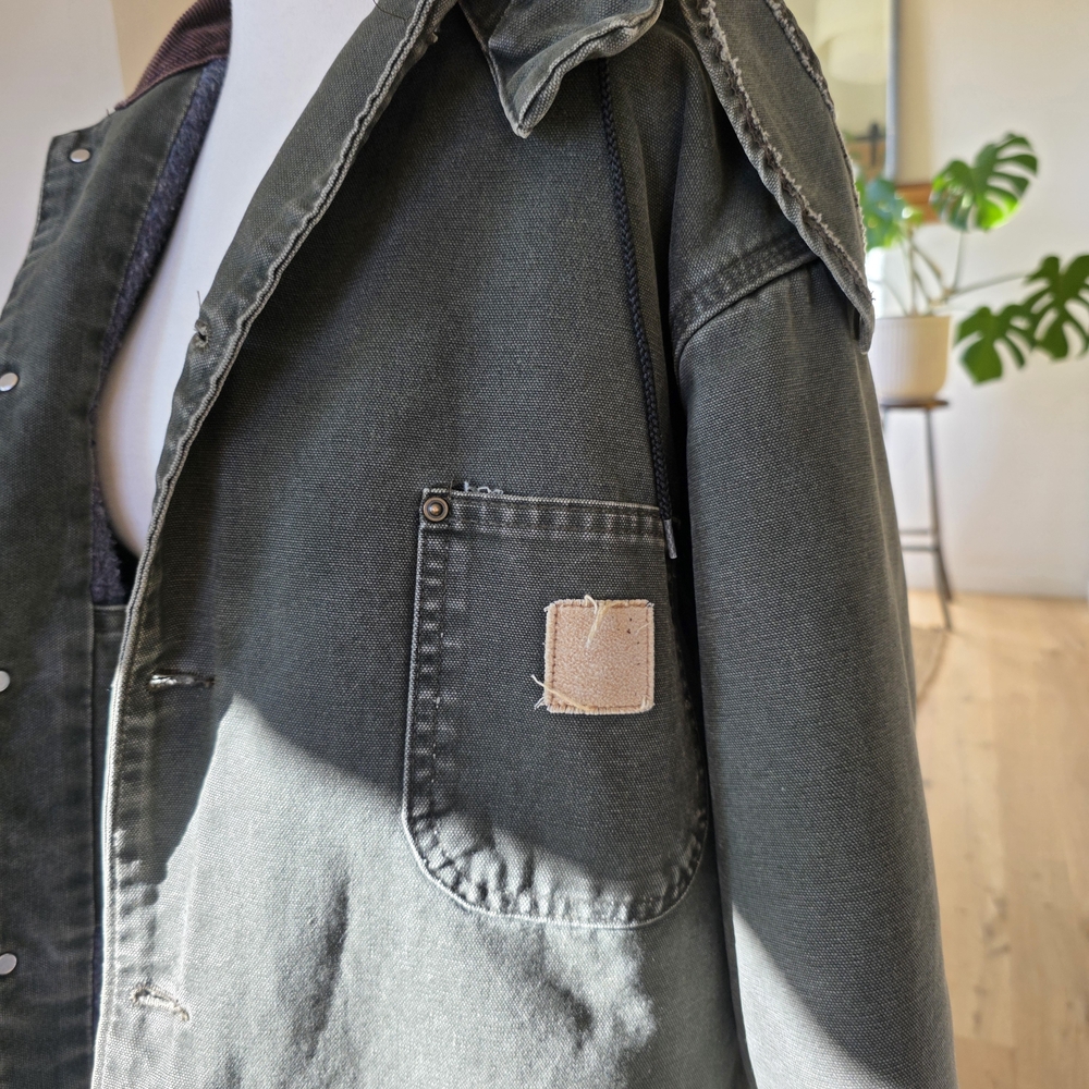 Carhartt Vintage Y2k Blanket Lined Chore Coat CO2 Moss Green Hood Detroit USA - Picture 4 of 11